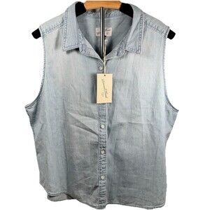 Universal Thread Womens Light Denim Shirt Sleeveless Button Front Tank XL NWT